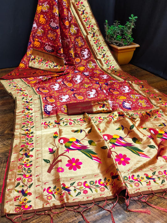 Rust color paithani silk saree for wedding