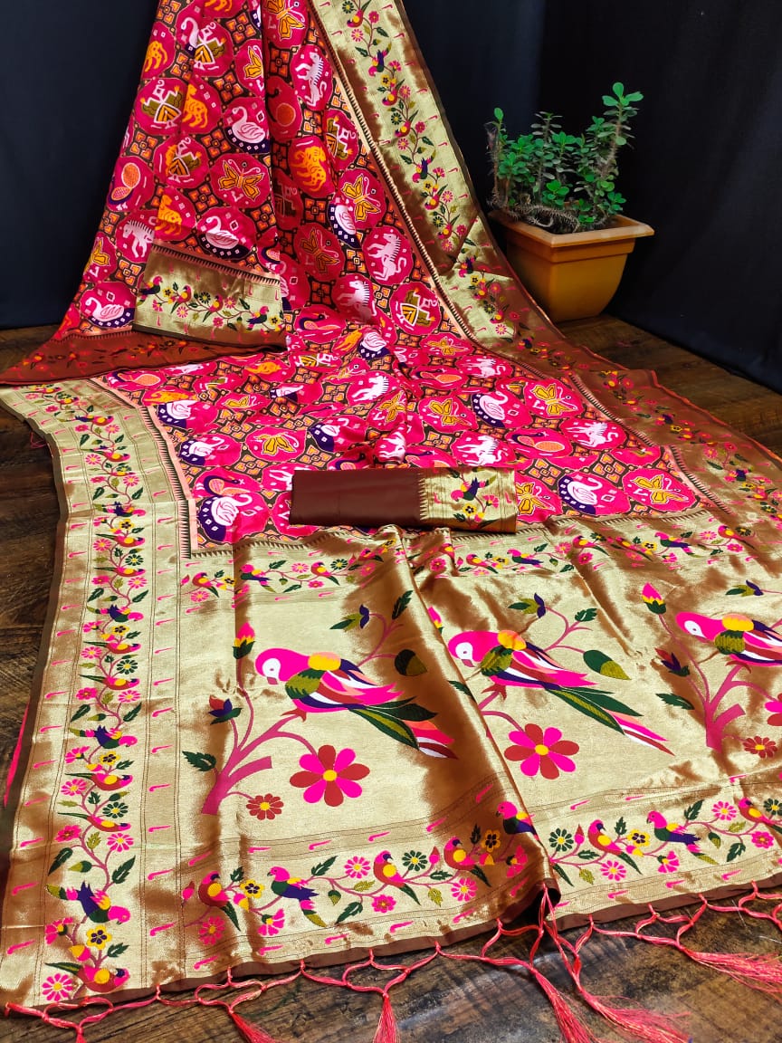 Pink color paithani silk saree with blouse online