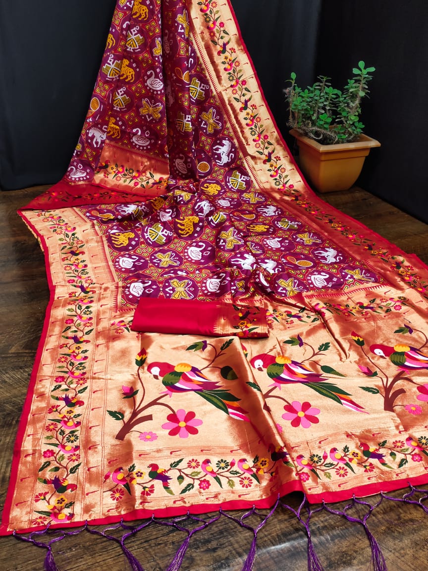 Wine color paithani silk saree online shopping