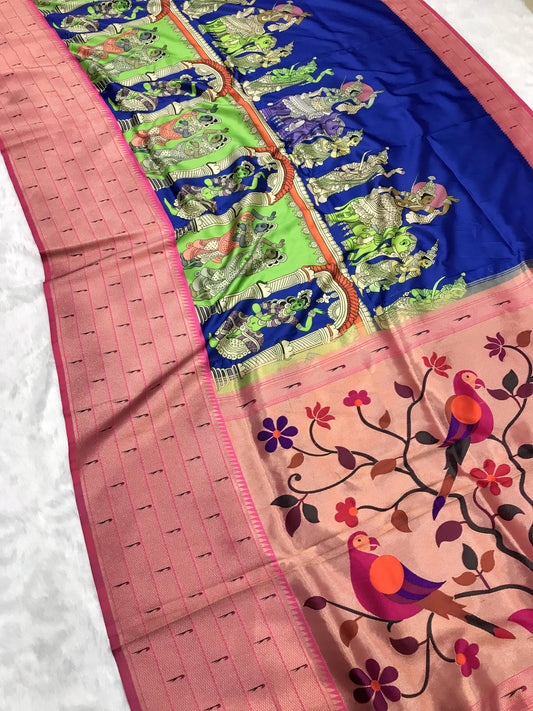 Blue color paithani silk saree for wedding