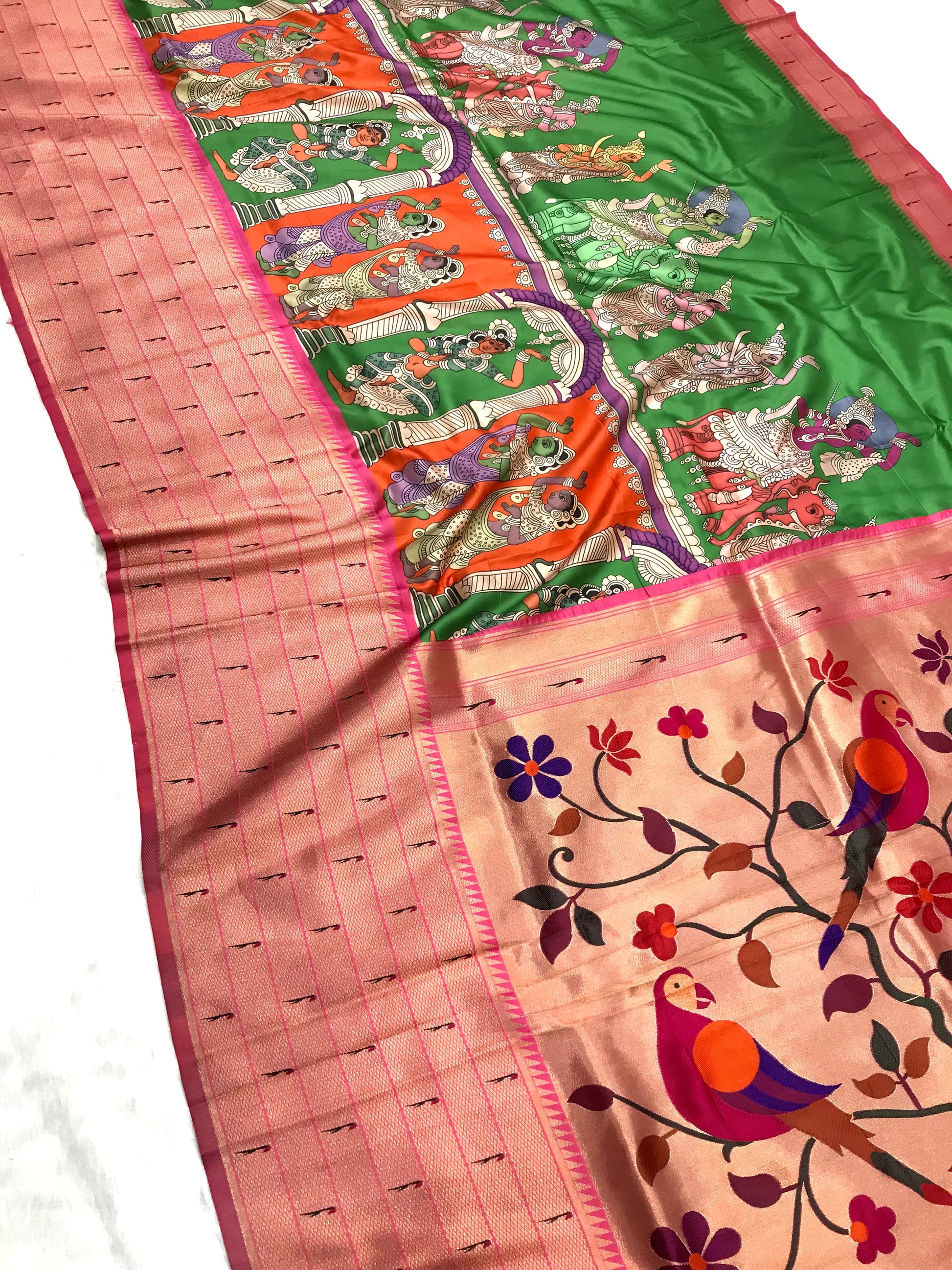 Green color paithani silk saree for wedding