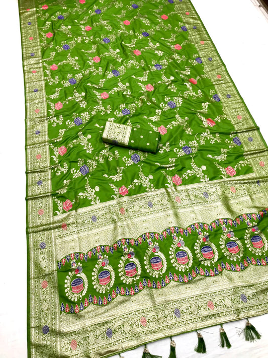 Parrot color banarasi silk sarees for wedding