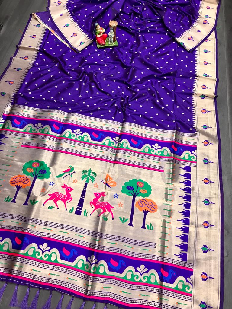 Purple color lichi silk saree with blouse for party