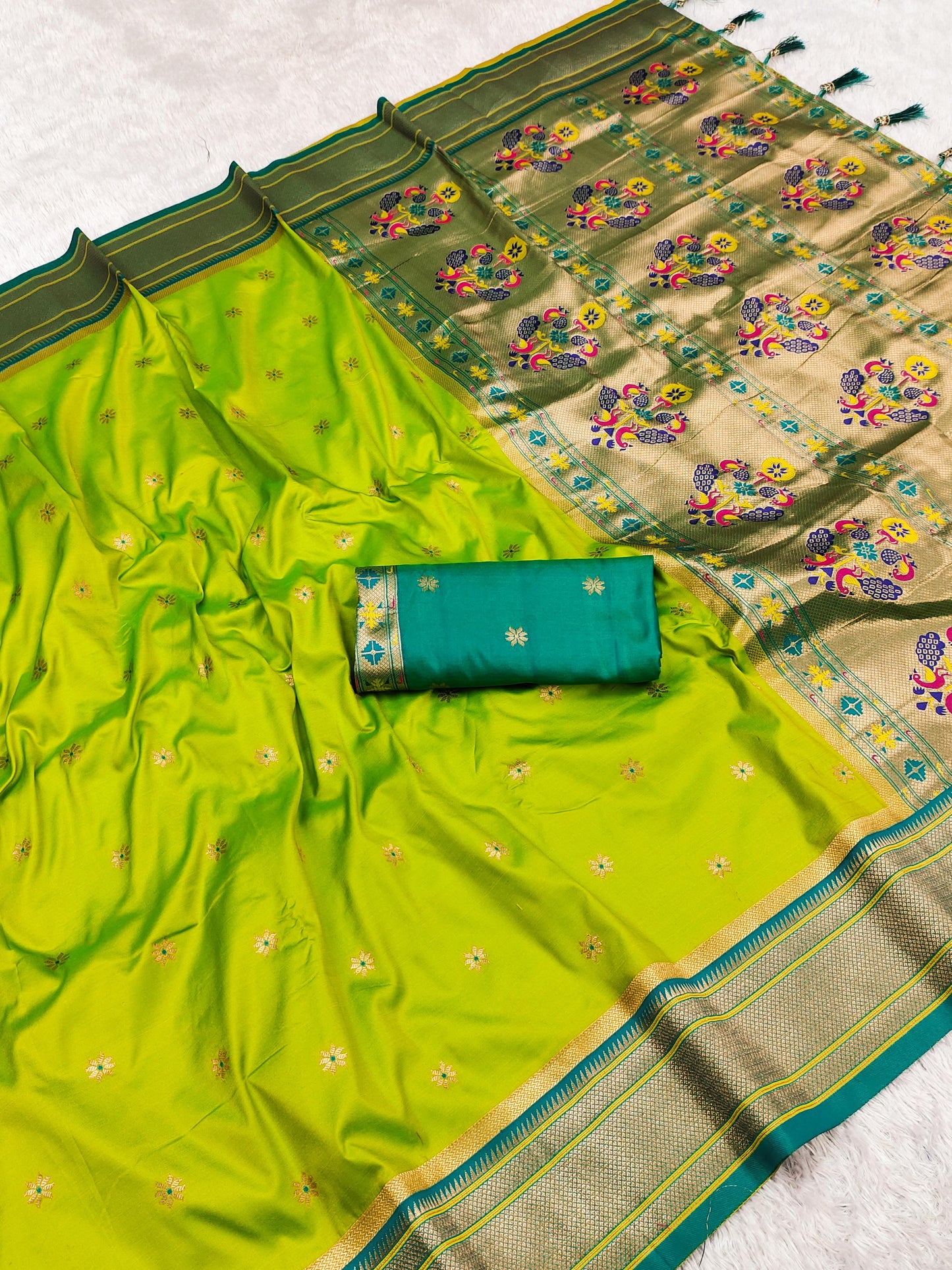 Parrot color paithani silk saree for party
