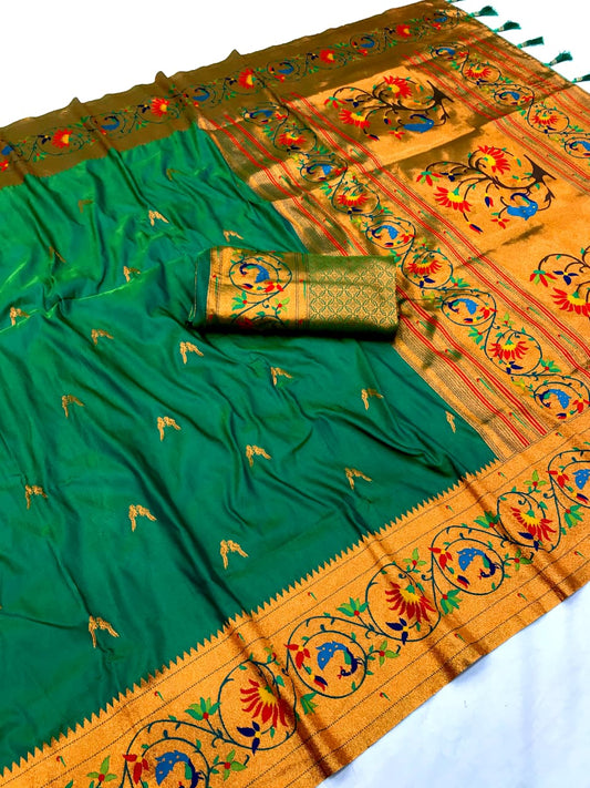 Green color paithani silk saree for wedding