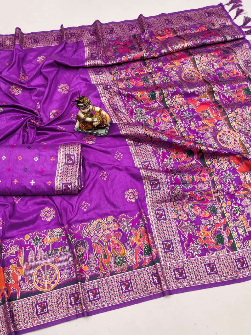 Violet color pashmina silk saree for wedding