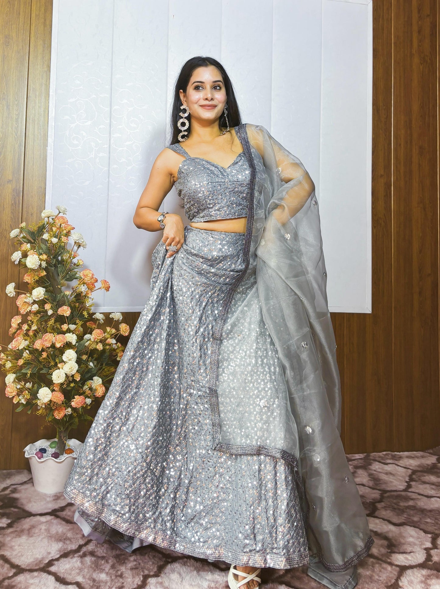 Grey color kasturi crep silk lehenga choli for women