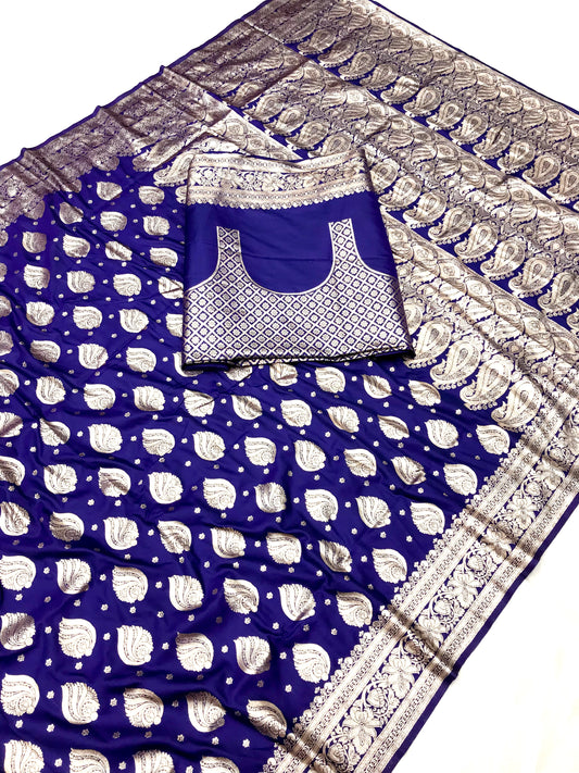 Blue color banarasi silk saree for wedding