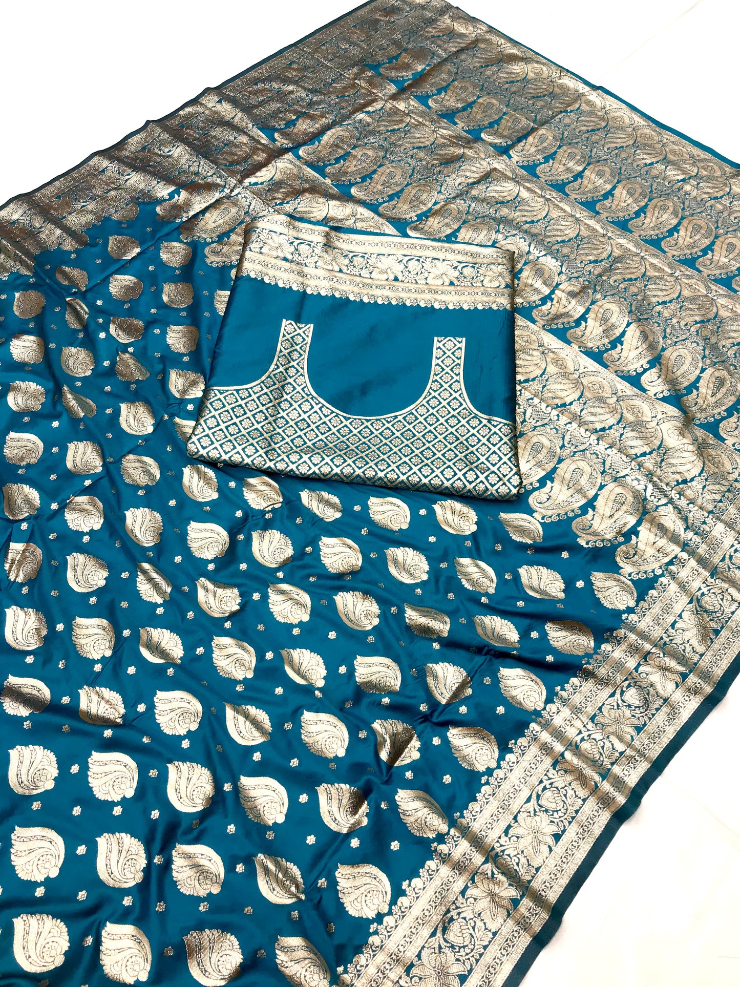 Teal color banarasi silk saree online