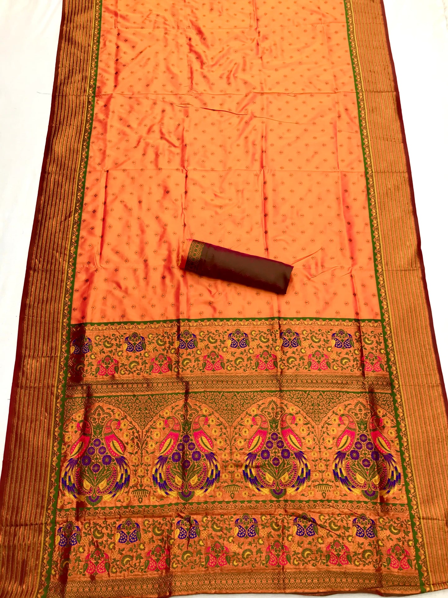 Orange color paithani silk saree for wedding