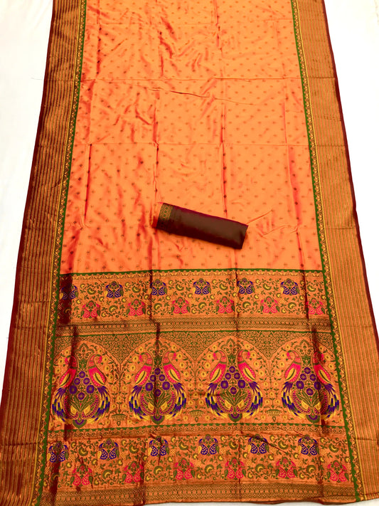Orange color paithani silk saree for wedding