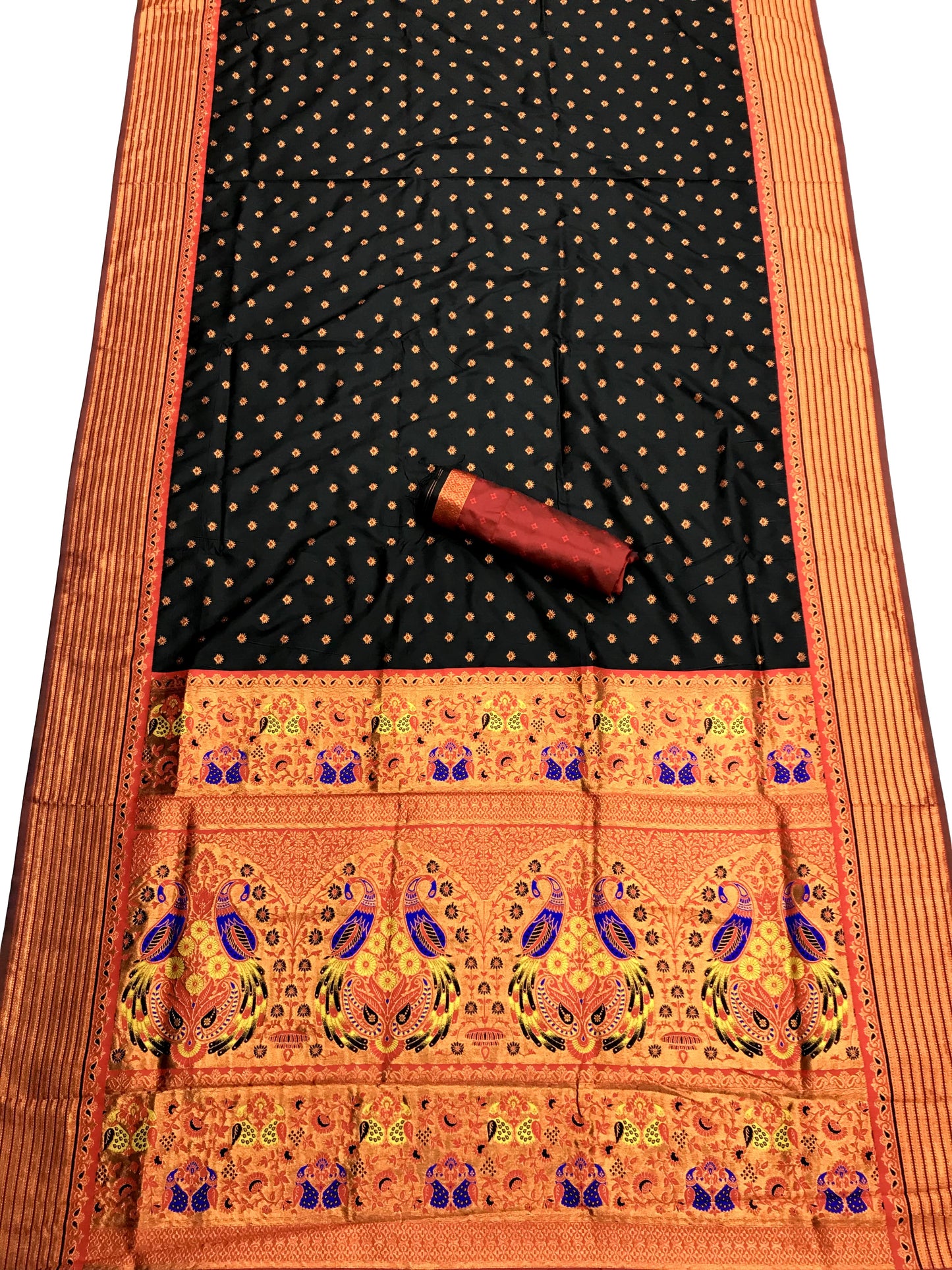 Black color paithani silk saree with blouse online shopping