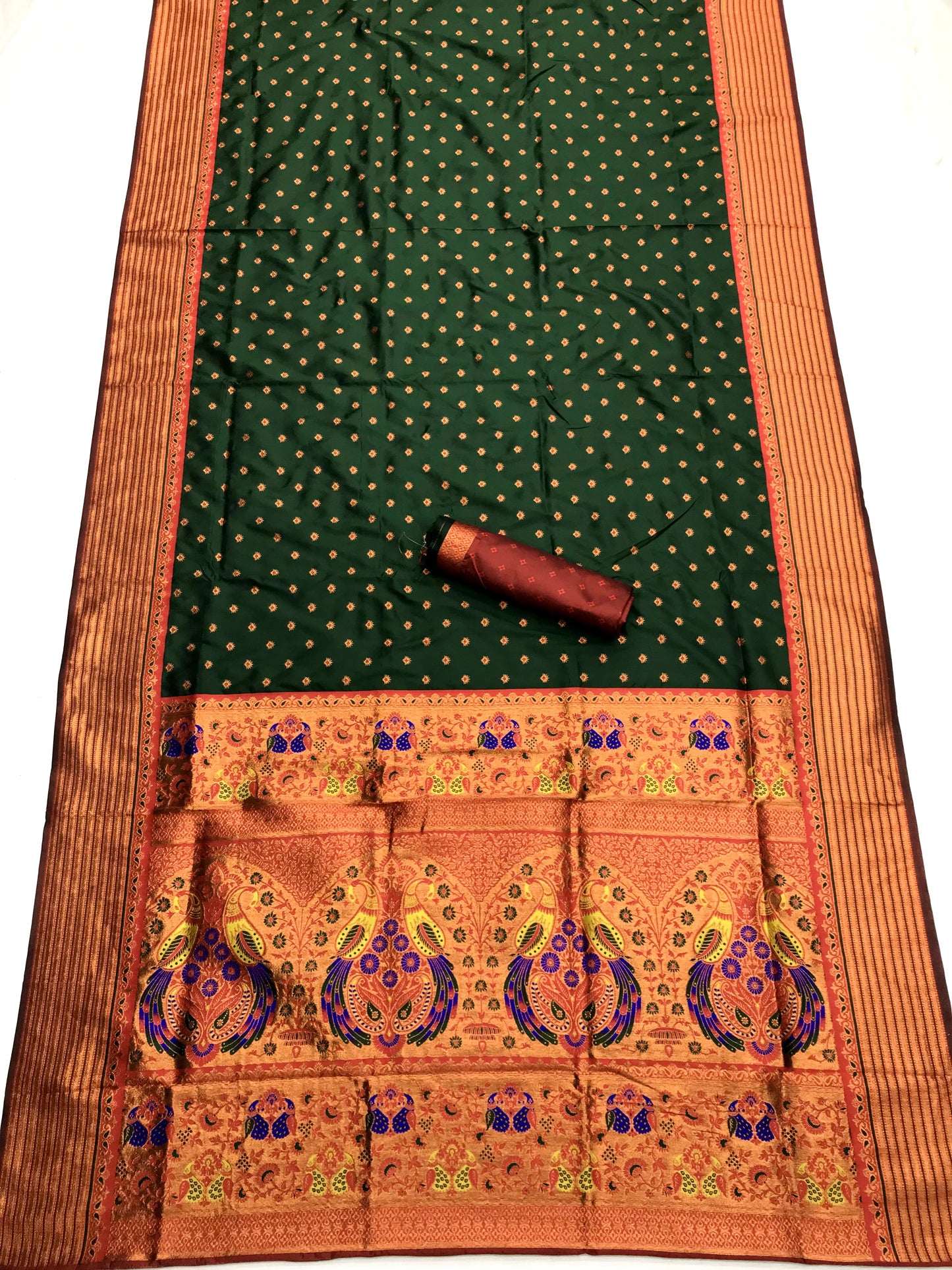 Green color paithani silk saree with blouse online shopping