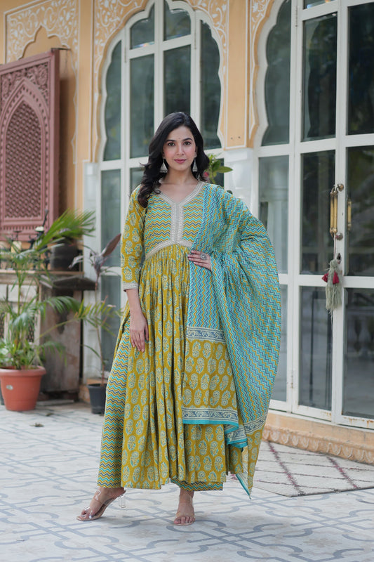 Green color cotton sharara suit for women online