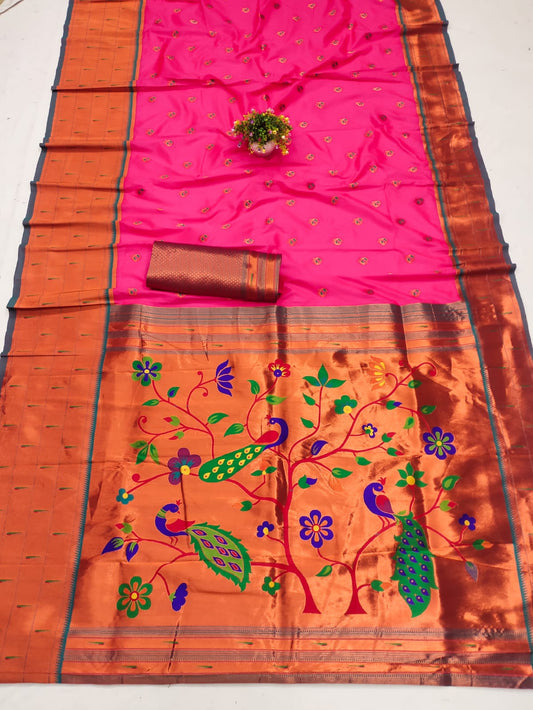 Pink color banarasi silk saree with blouse