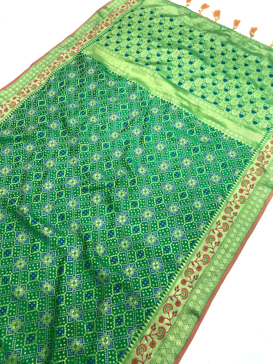 Green color banarasi silk saree with blouse