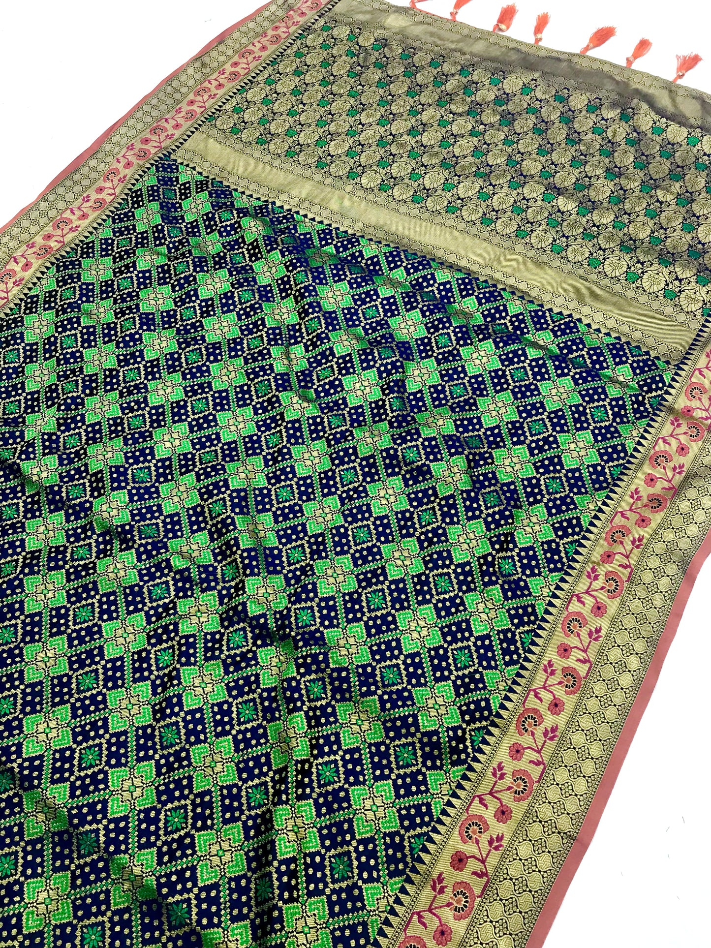 Navy blue color banarasi silk saree for festive