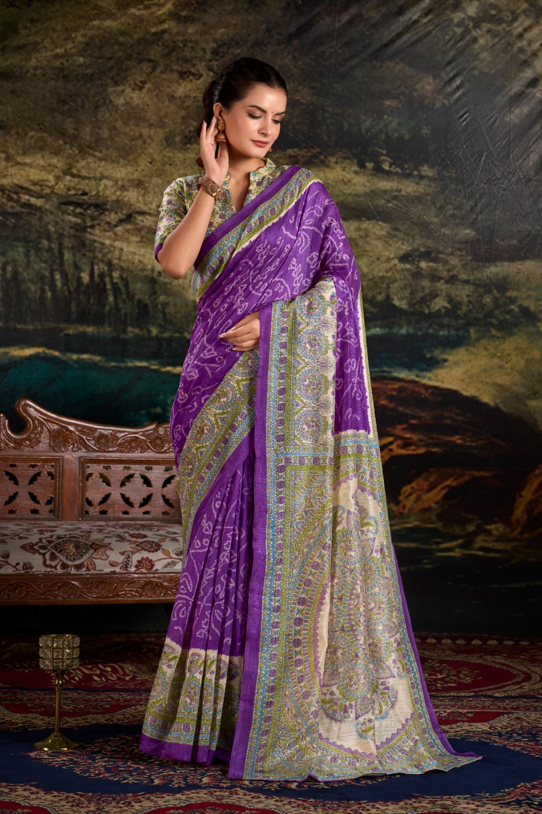 Purple color silk printed lehenga choli with blouse online