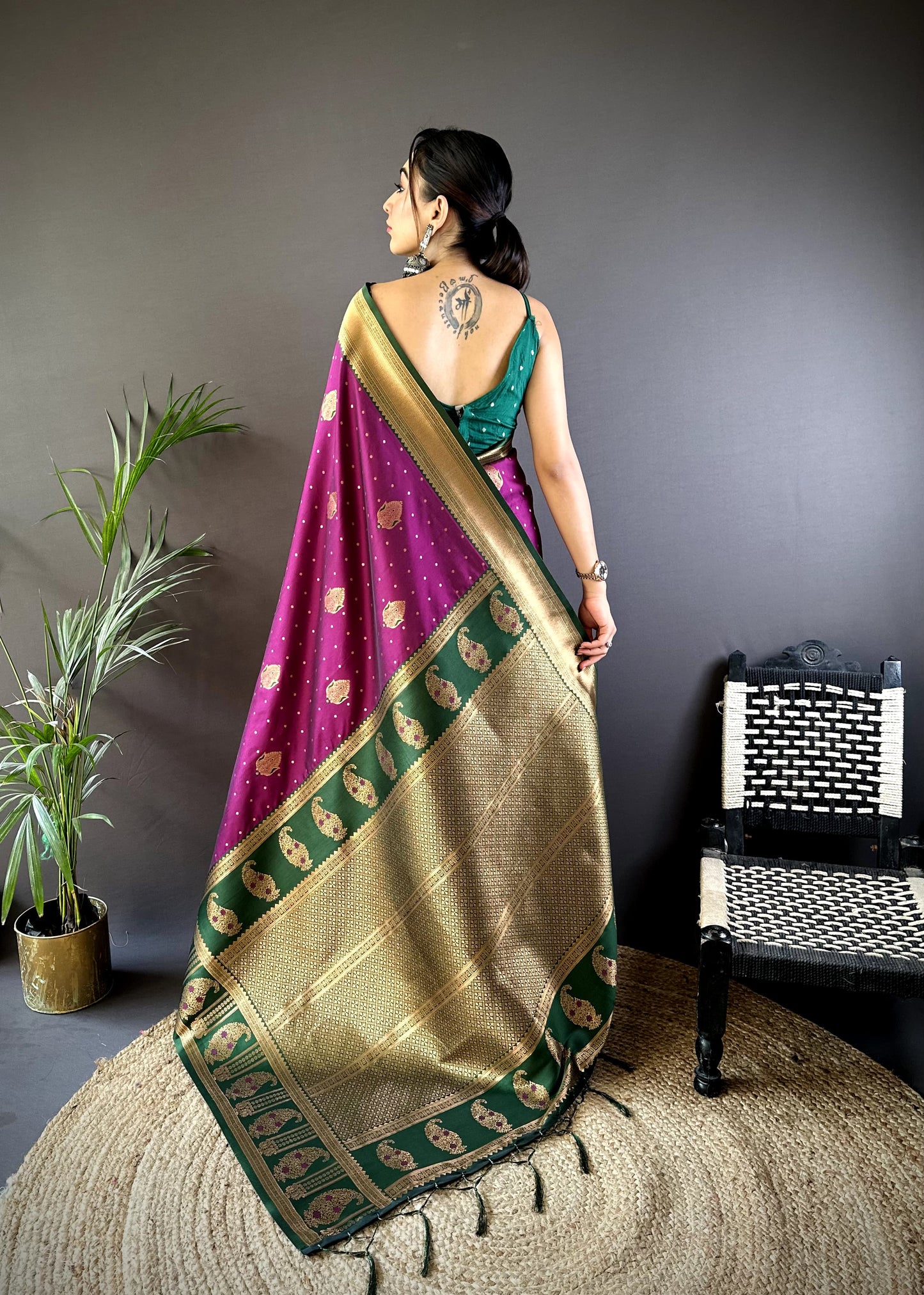 Wine color banarasi silk saree with blouse online