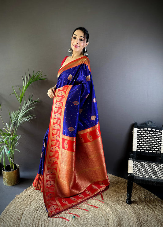 Blue color banarasi silk saree for party