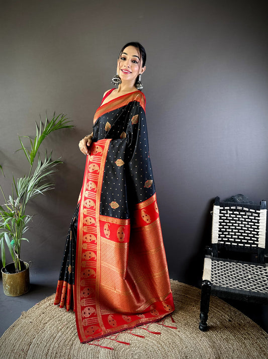 Black color banarasi silk saree for wedding
