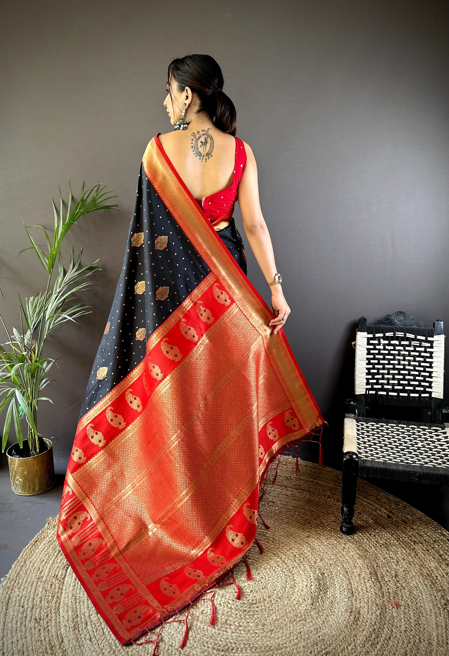 Black color banarasi silk saree for party