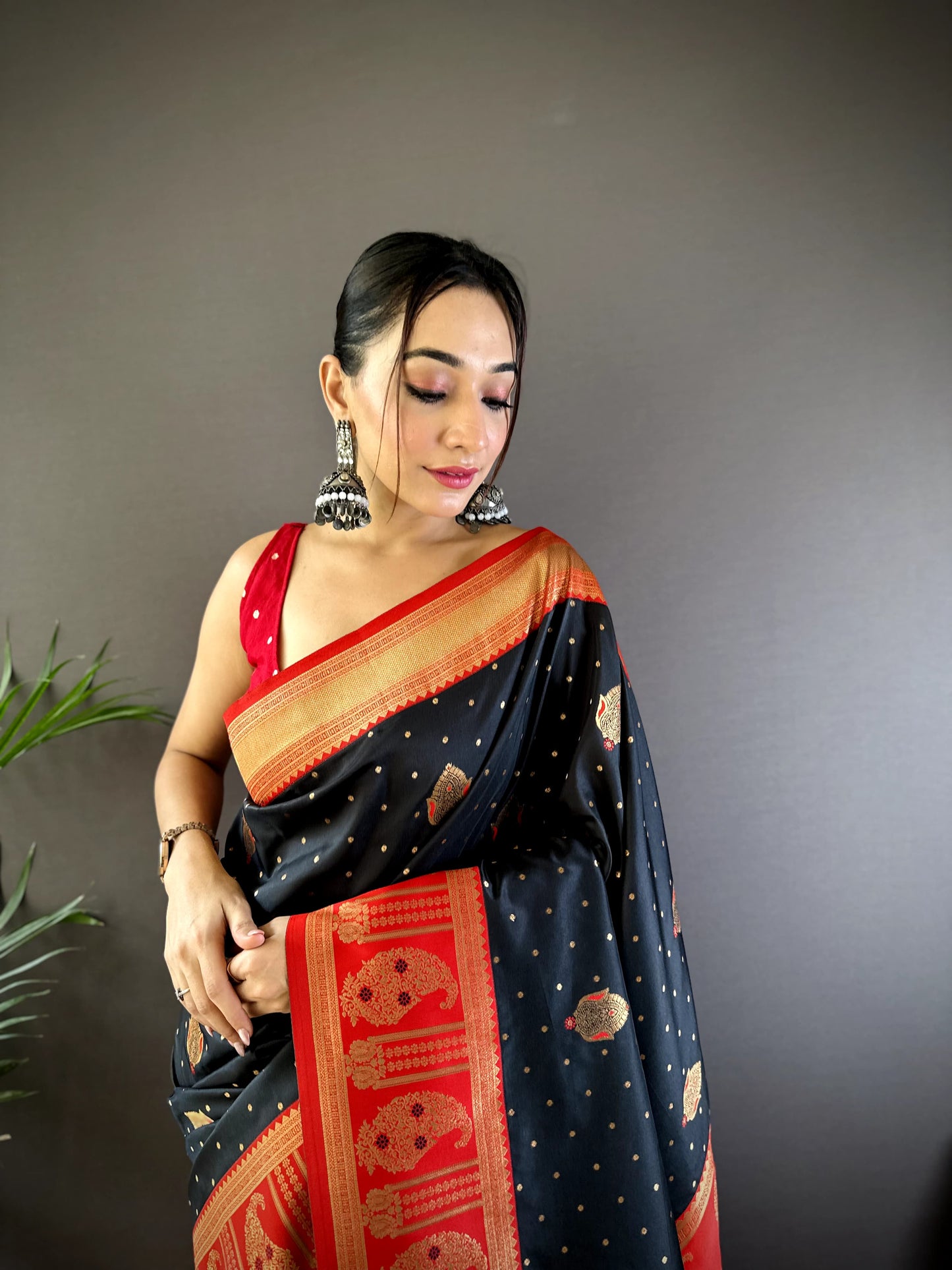 Black color banarasi silk saree with blouse online
