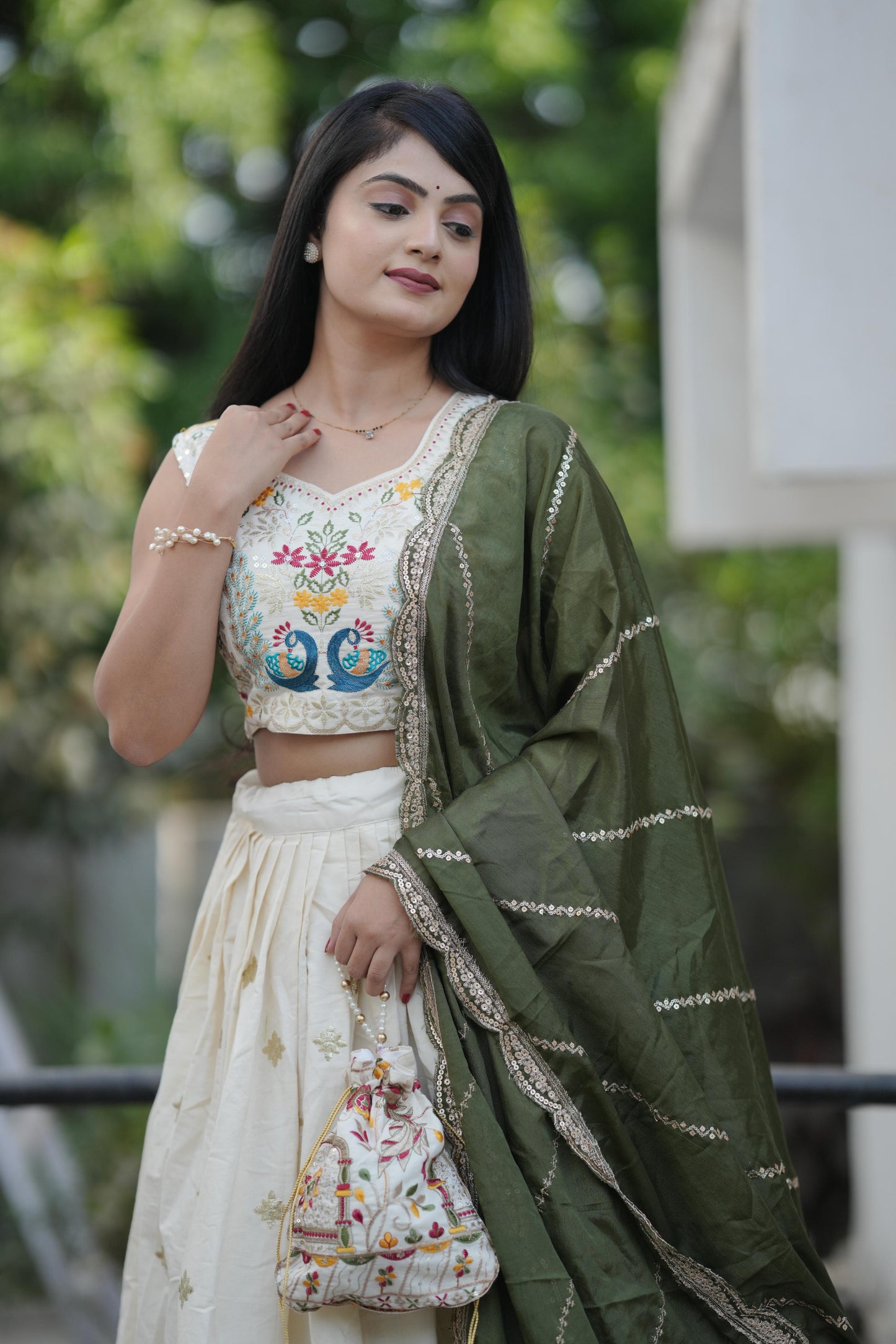 Mehendi color cotton lehenga choli with dupatta images
