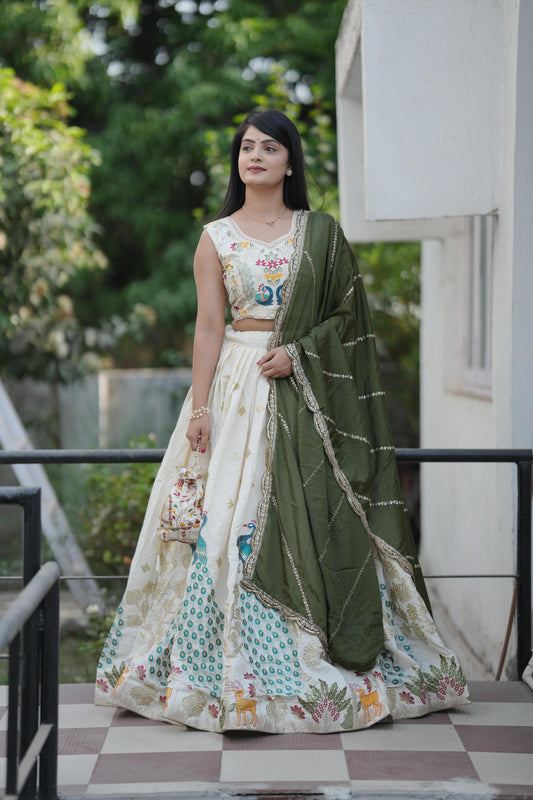 Mehendi color cotton lehenga choli for wedding