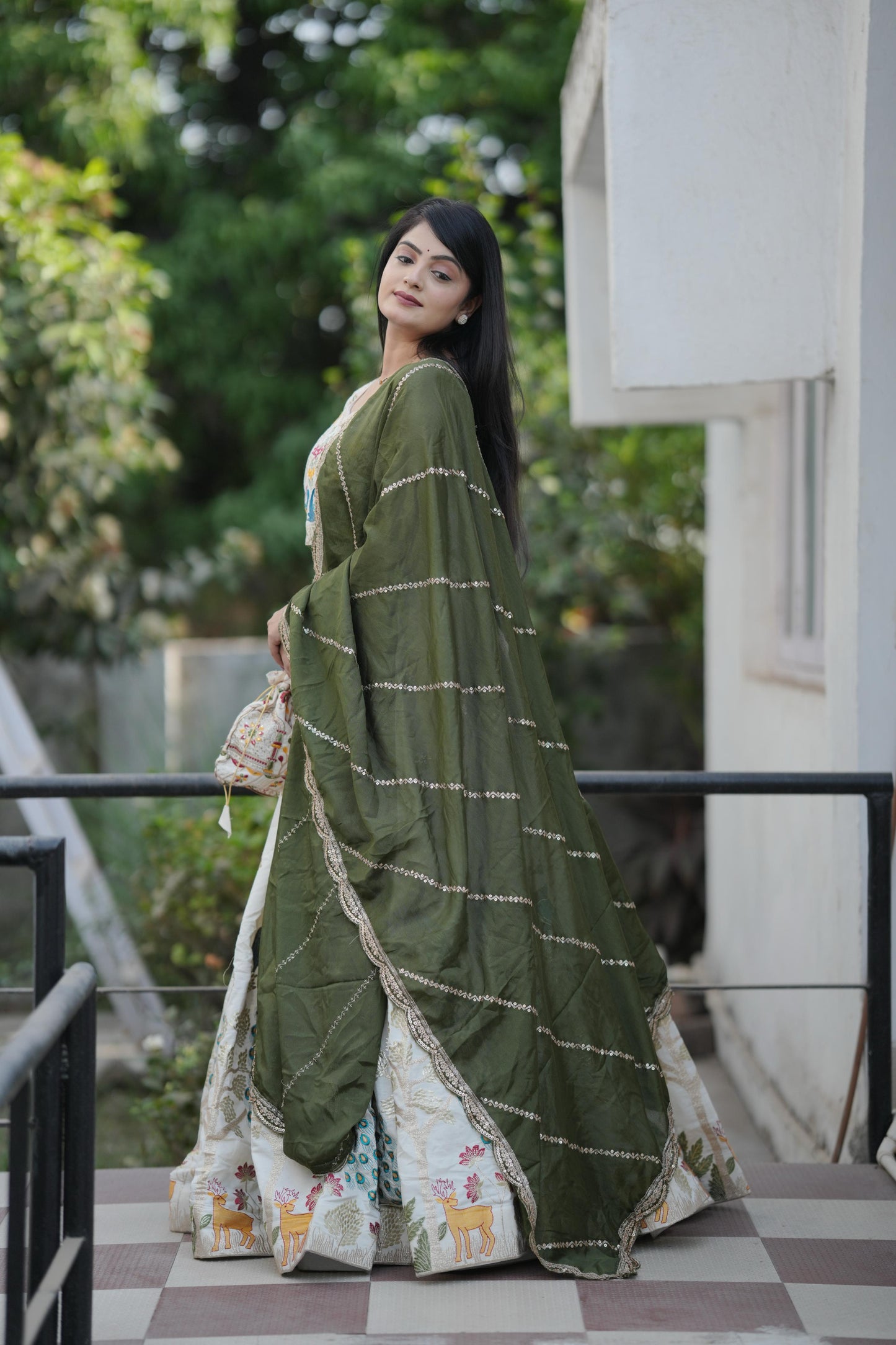 Mehendi color cotton lehenga choli with dupatta price
