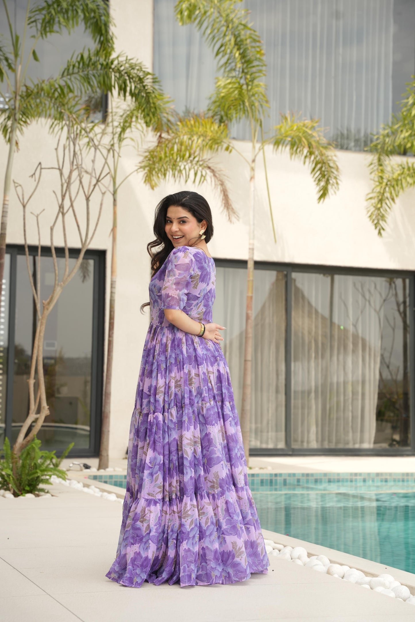 Purple color georgette printed gown for women