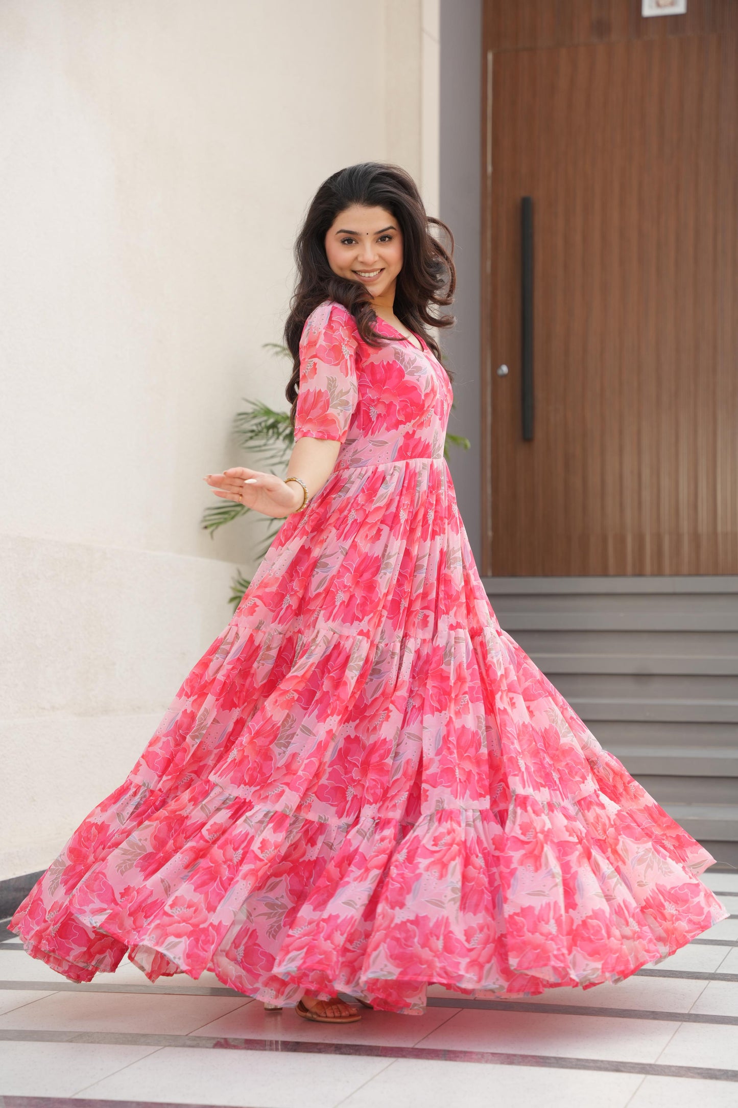 Peach color georgette gown for women price