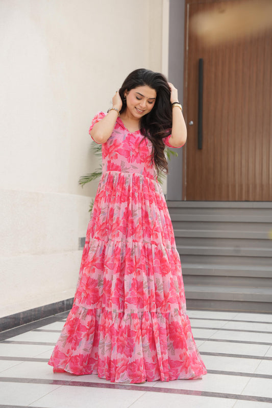 Peach color georgette gown for women online