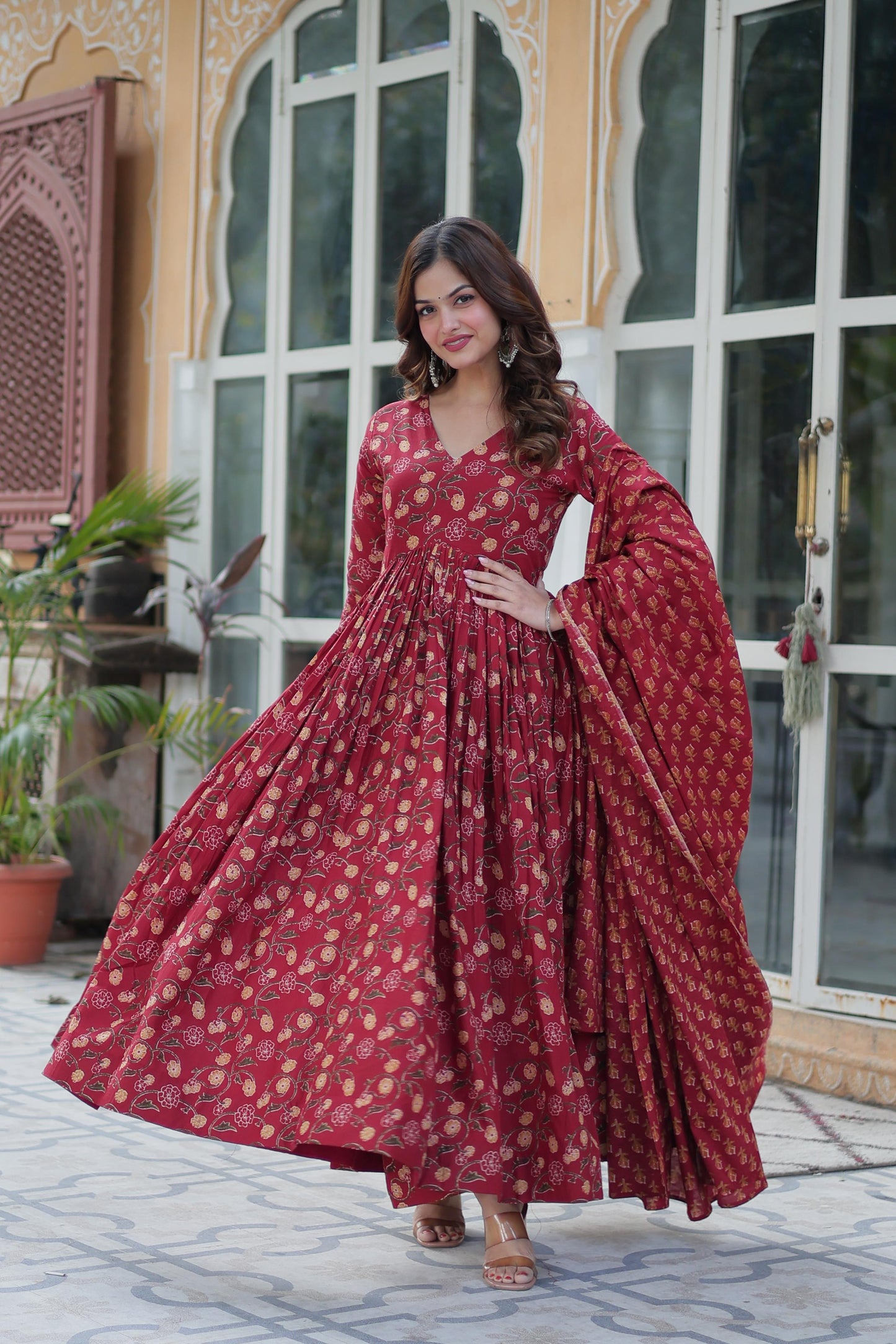 Maroon color cotton printed sharara suit for women online