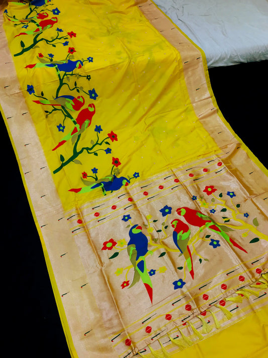 Yellow color paithani silk saree for wedding
