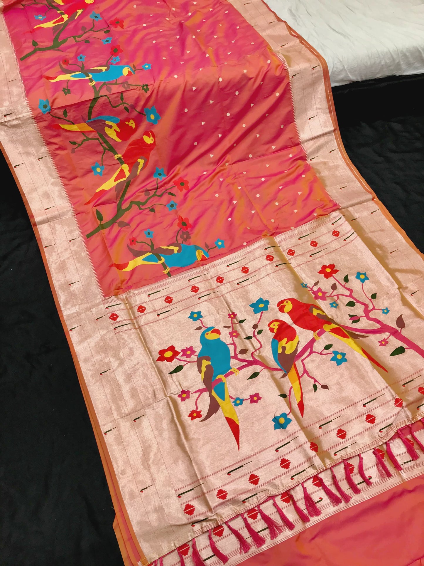 Peach color paithani silk saree for women