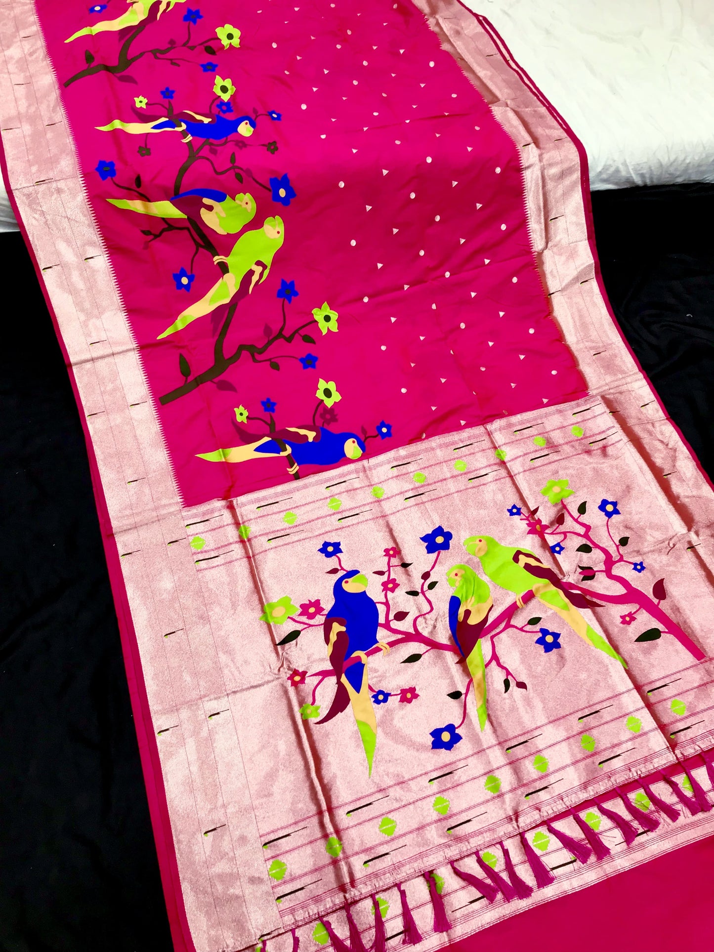 Pink color paithani silk saree with blouse images