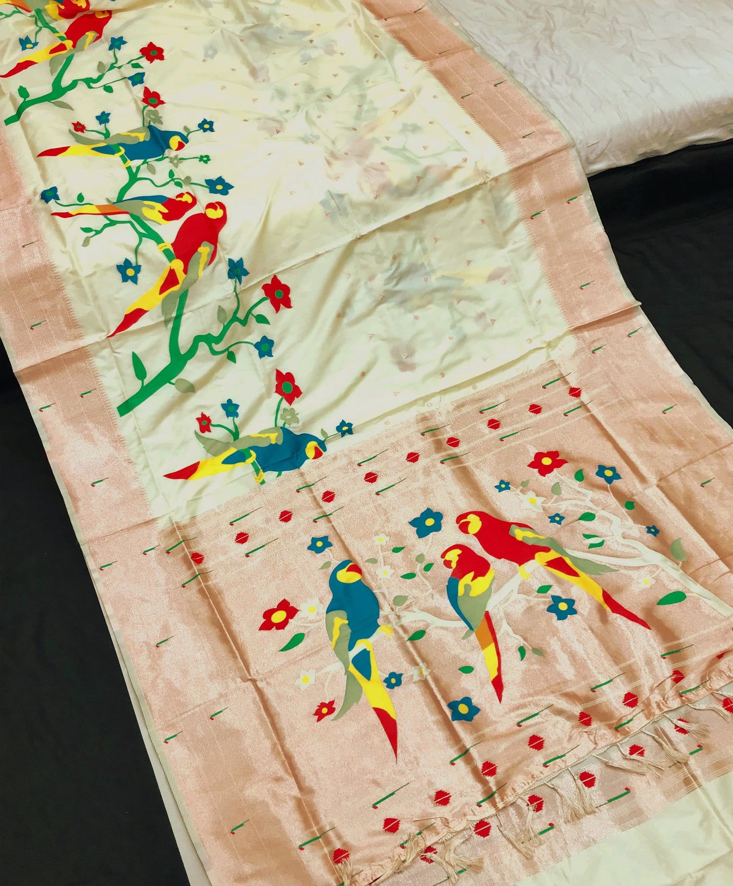 White color paithani silk weaving saree with blouse