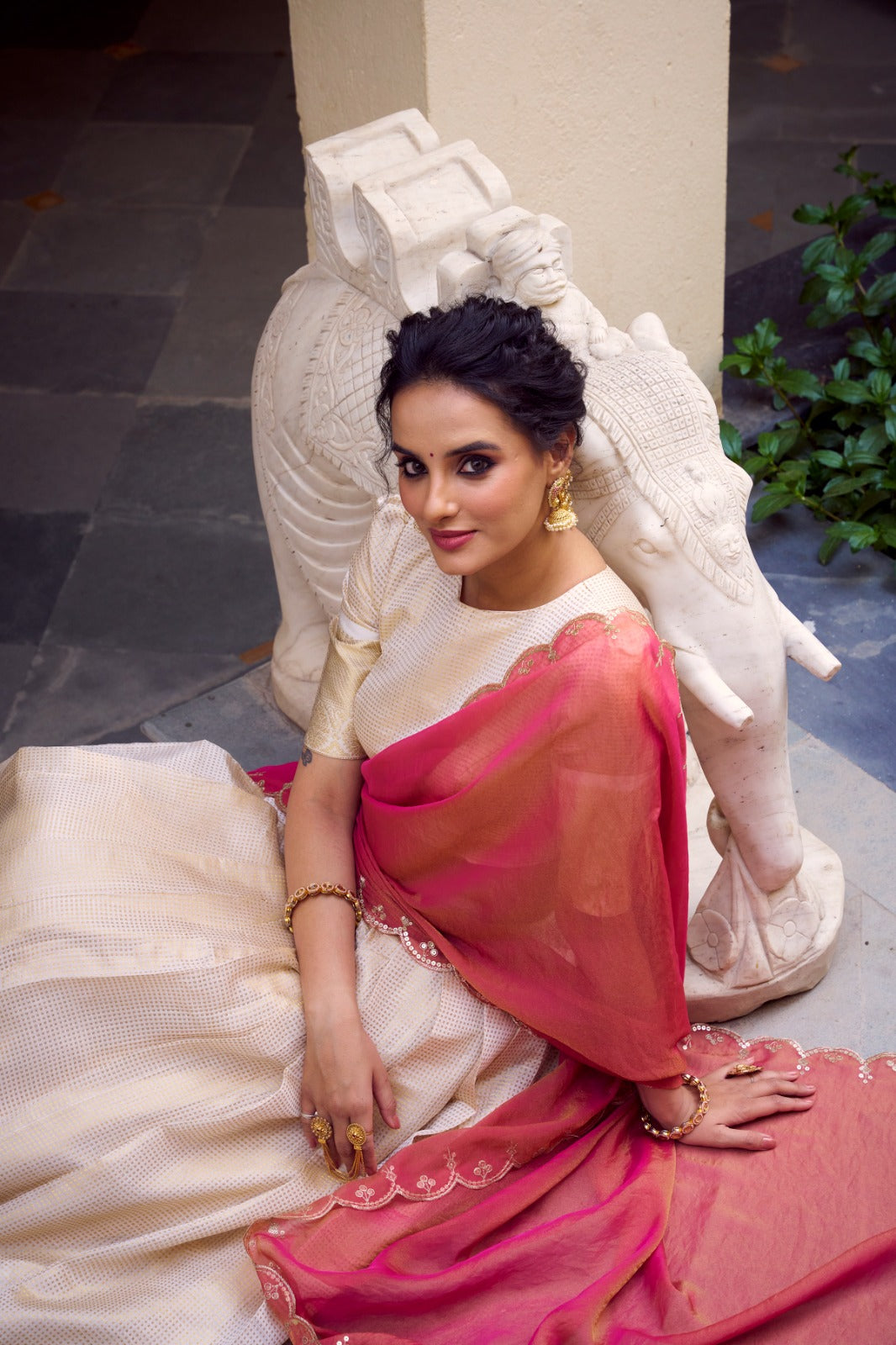 Off white color jacquard chex lehenga choli with dupatta images