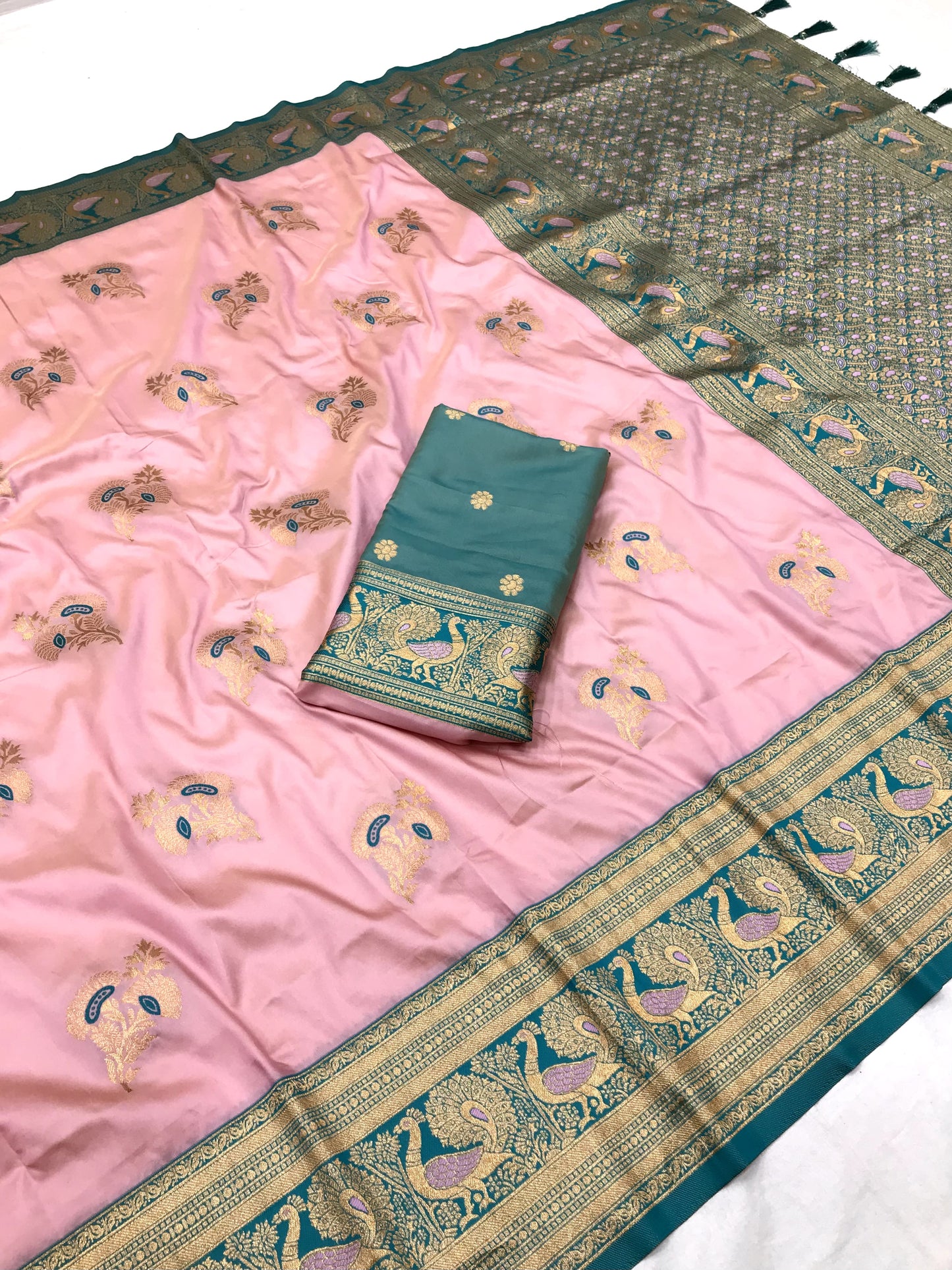 Light Pink color banarasi silk saree with blouse images