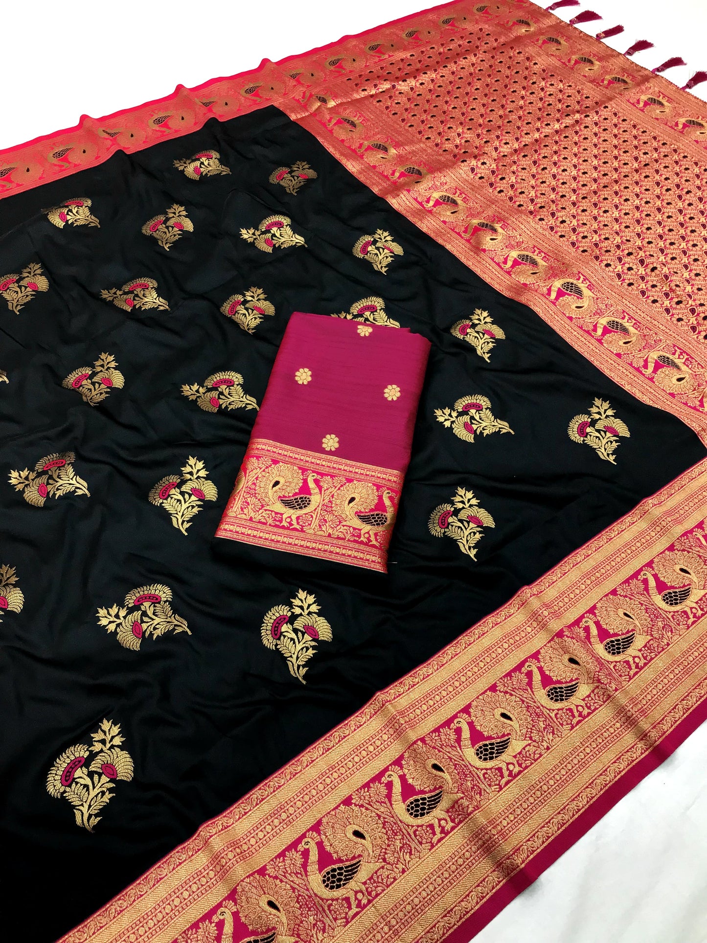 Black color banarasi silk saree with blouse for party
