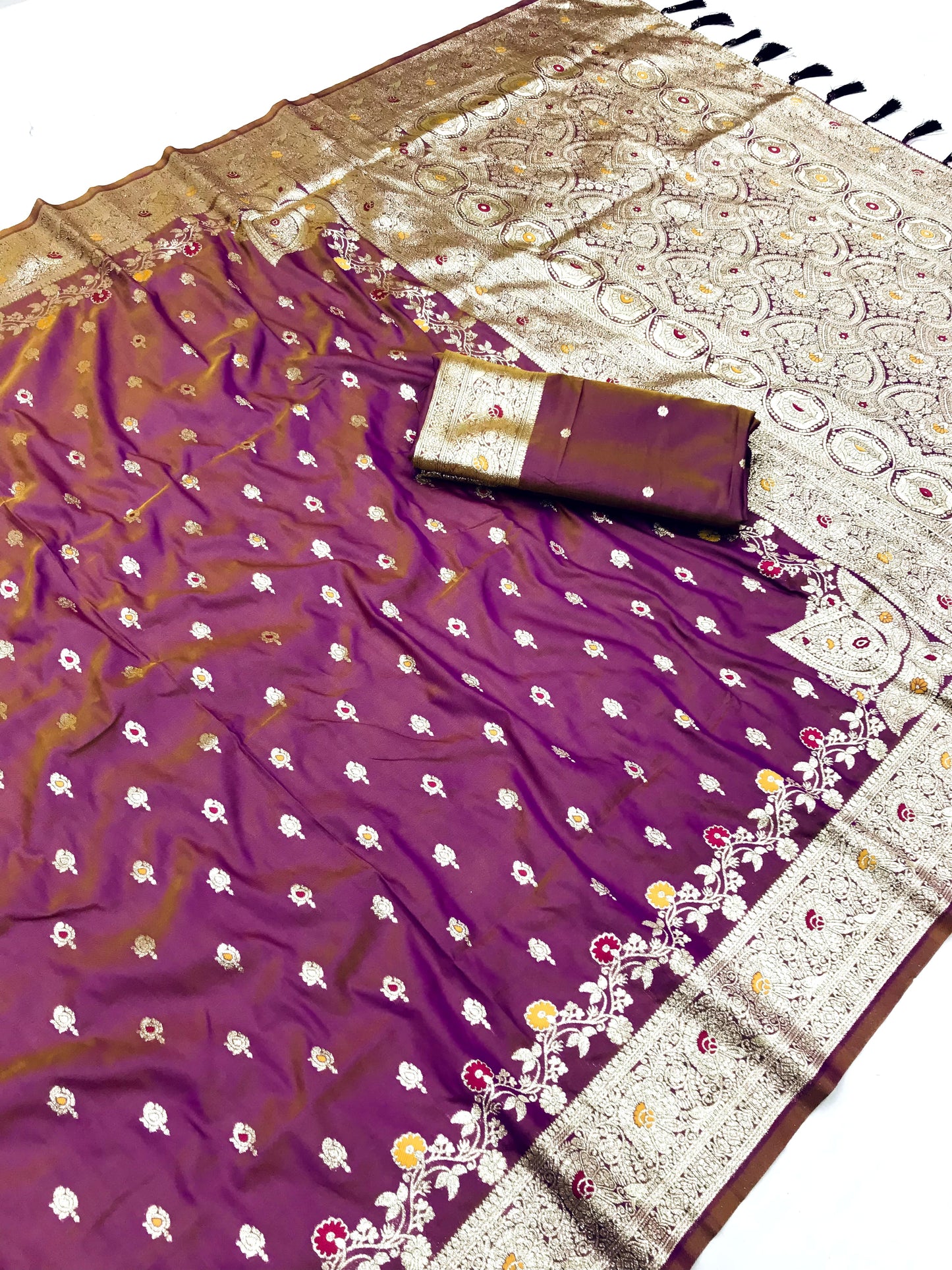 Onion color banarasi silk saree with blouse online