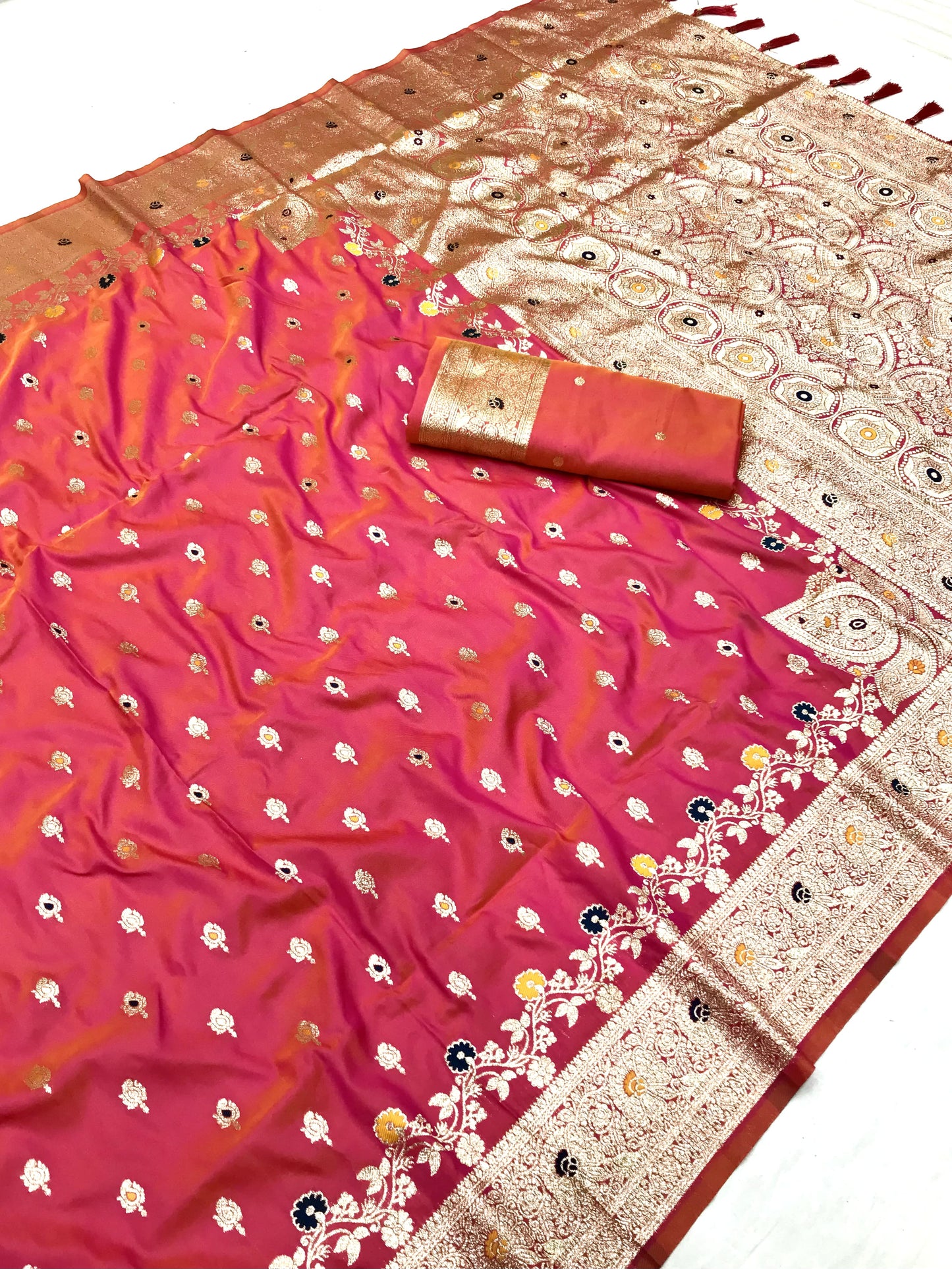 Peach color banarasi silk saree with blouse online shopping