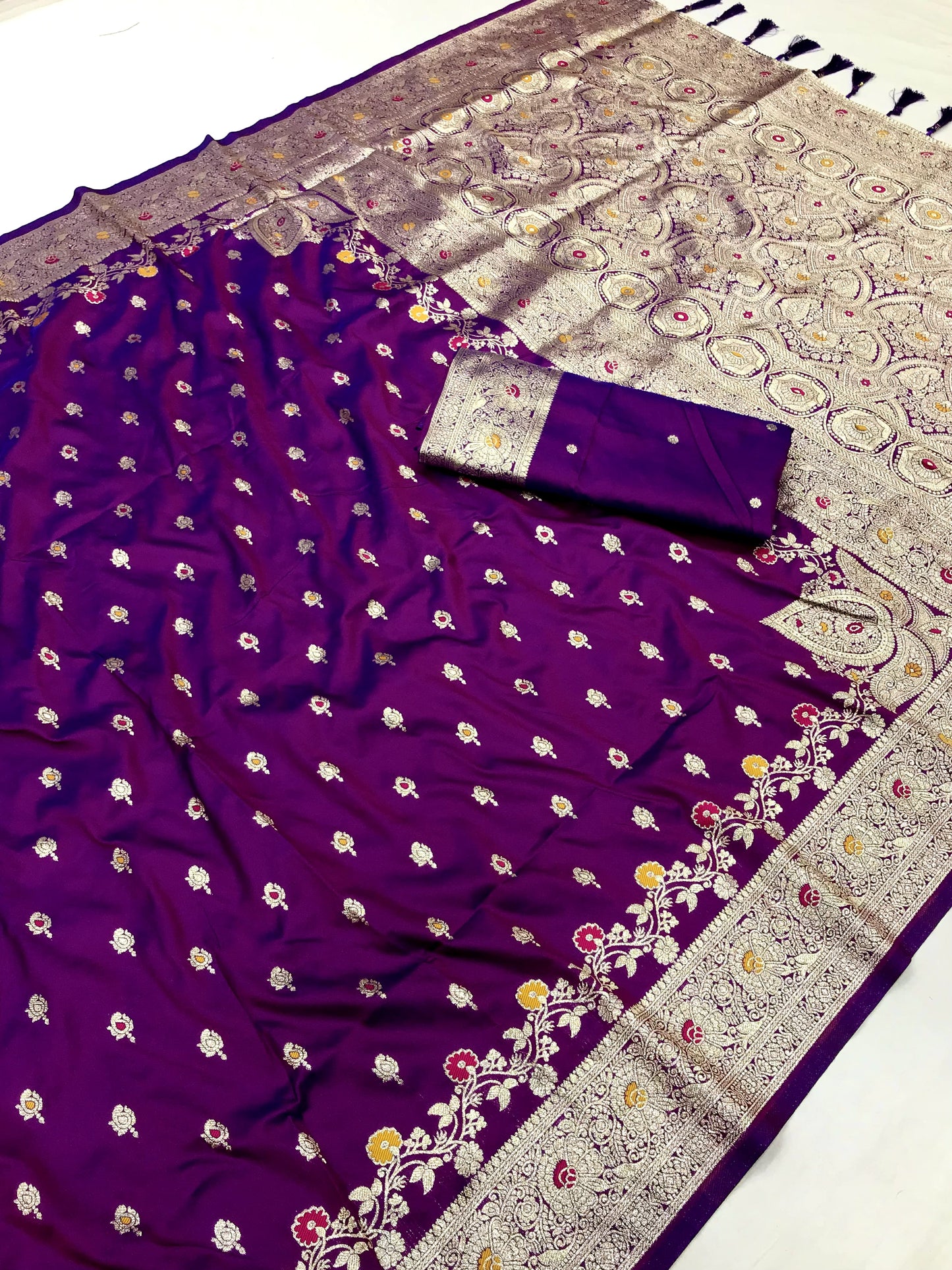 Purple color banarasi silk saree with blouse