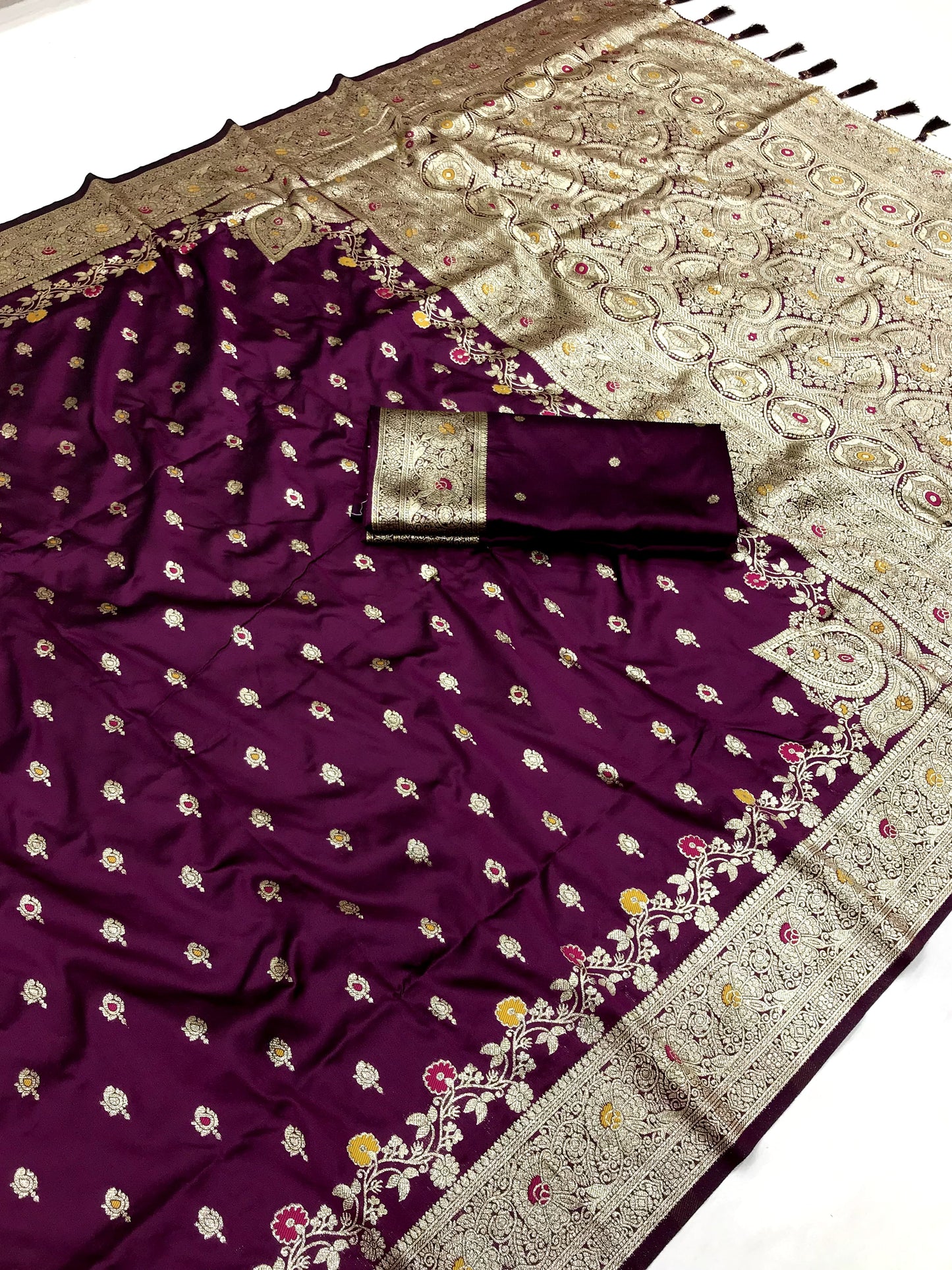 Wine color banarasi silk saree for women