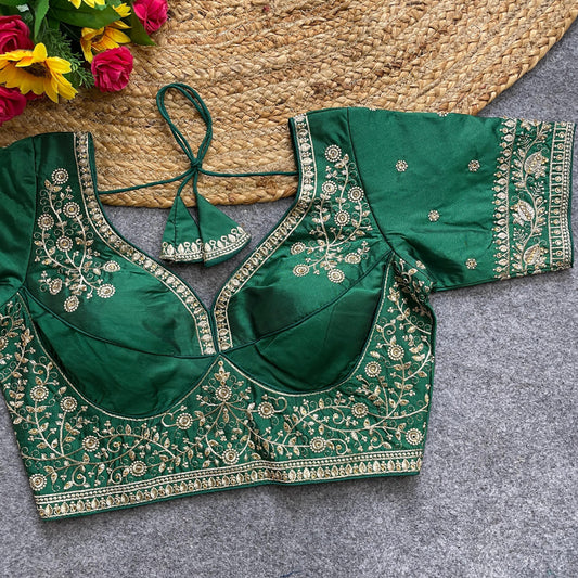 Green color silk blouse for women