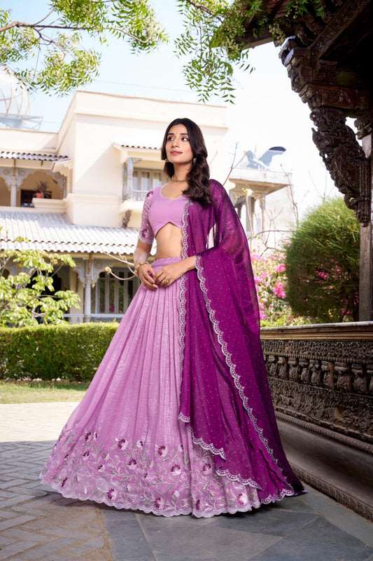 Lavender color silver glosy lehenga choli for wedding