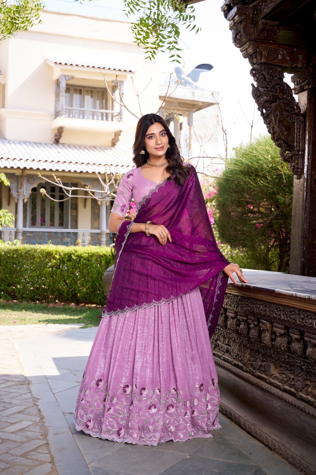 Lavender color silver glosy lehenga choli with dupatta images