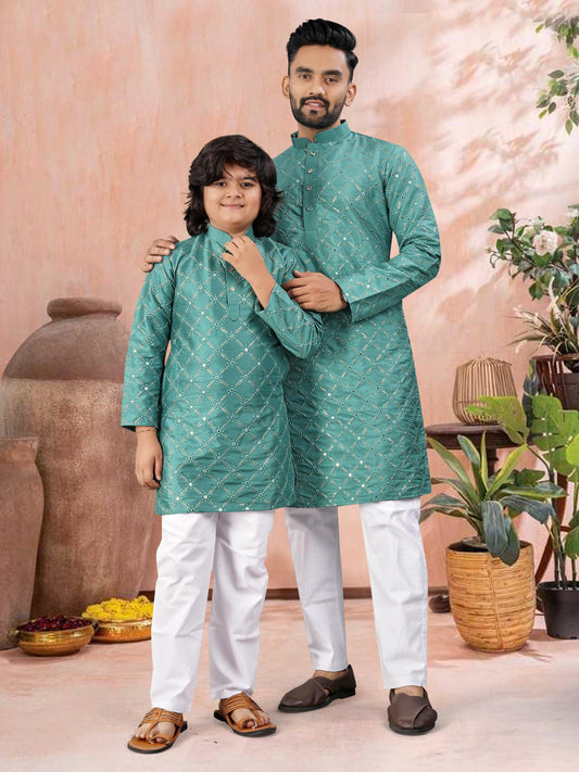 Silk men father son kurta set combo