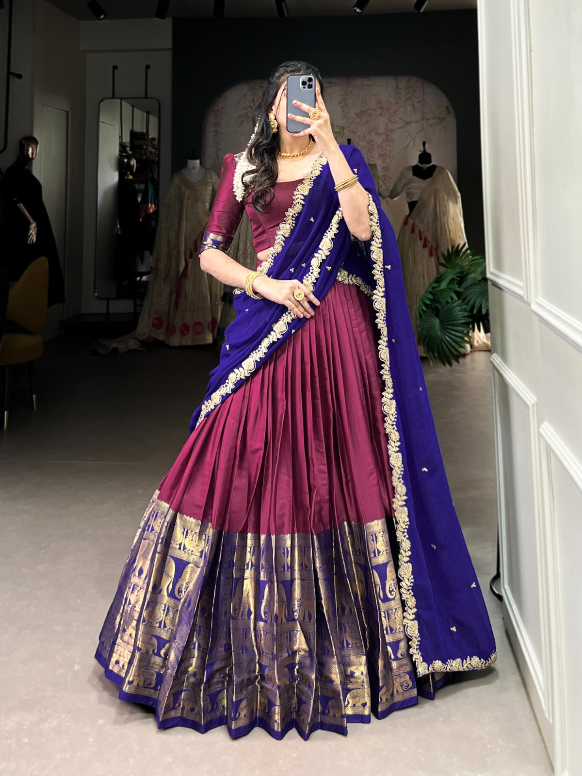 Pink color narayan pattu lehenga choli for women